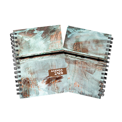 Agenda 2026 15X21cm com capa dura em papel empastada com cartão e debrú, laminação Prolan Wire-O e miolo pronto